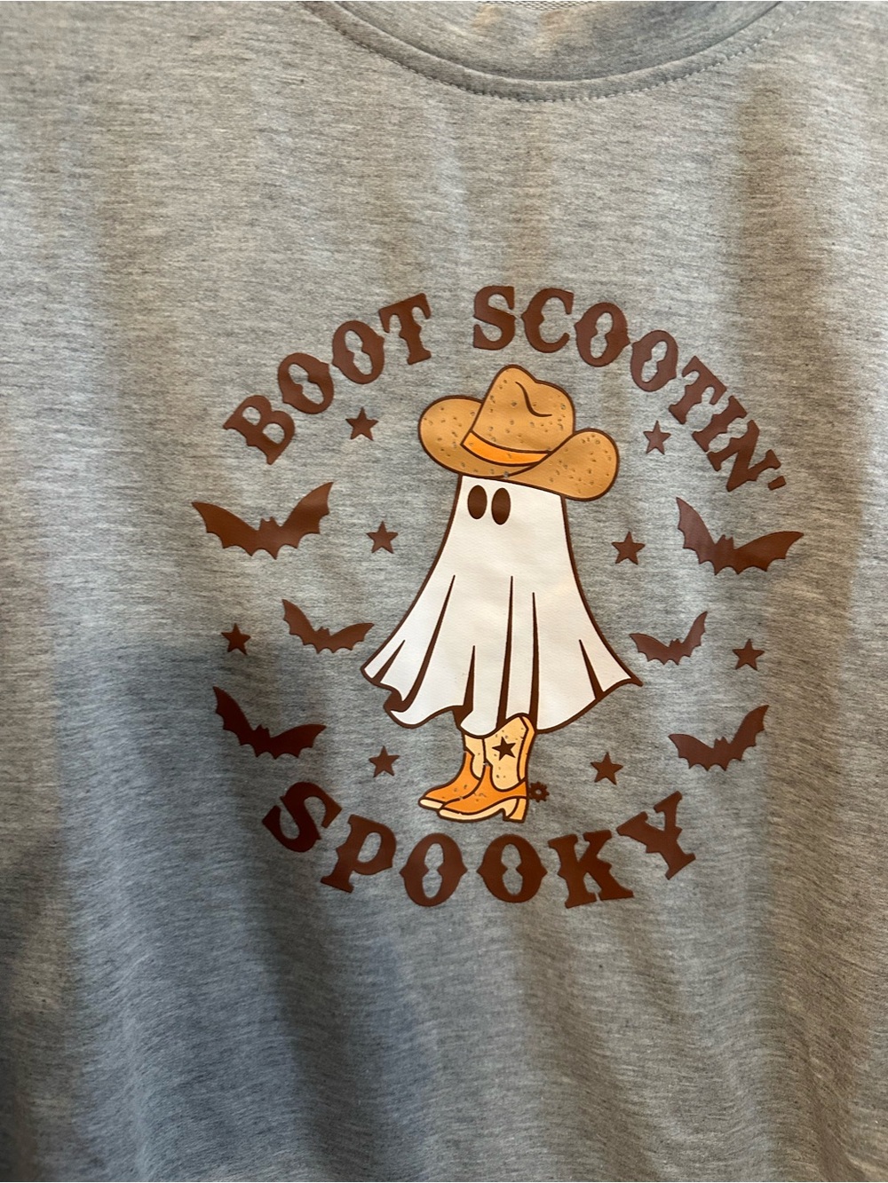 Gray Boot Scootin' Spooky Long Sleeve lightweight graphic sweatshirt - Picture 7 of 12